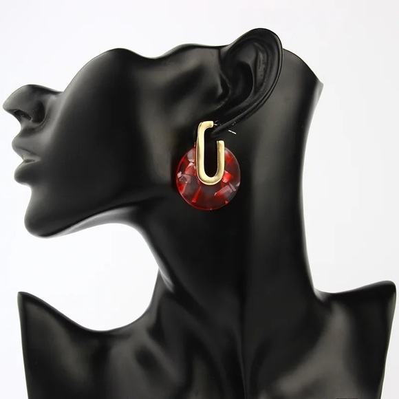 ACETATE TORTOISESHELL ACRYLIC HOOP DROP EARRINGS - Picture 2 of 4